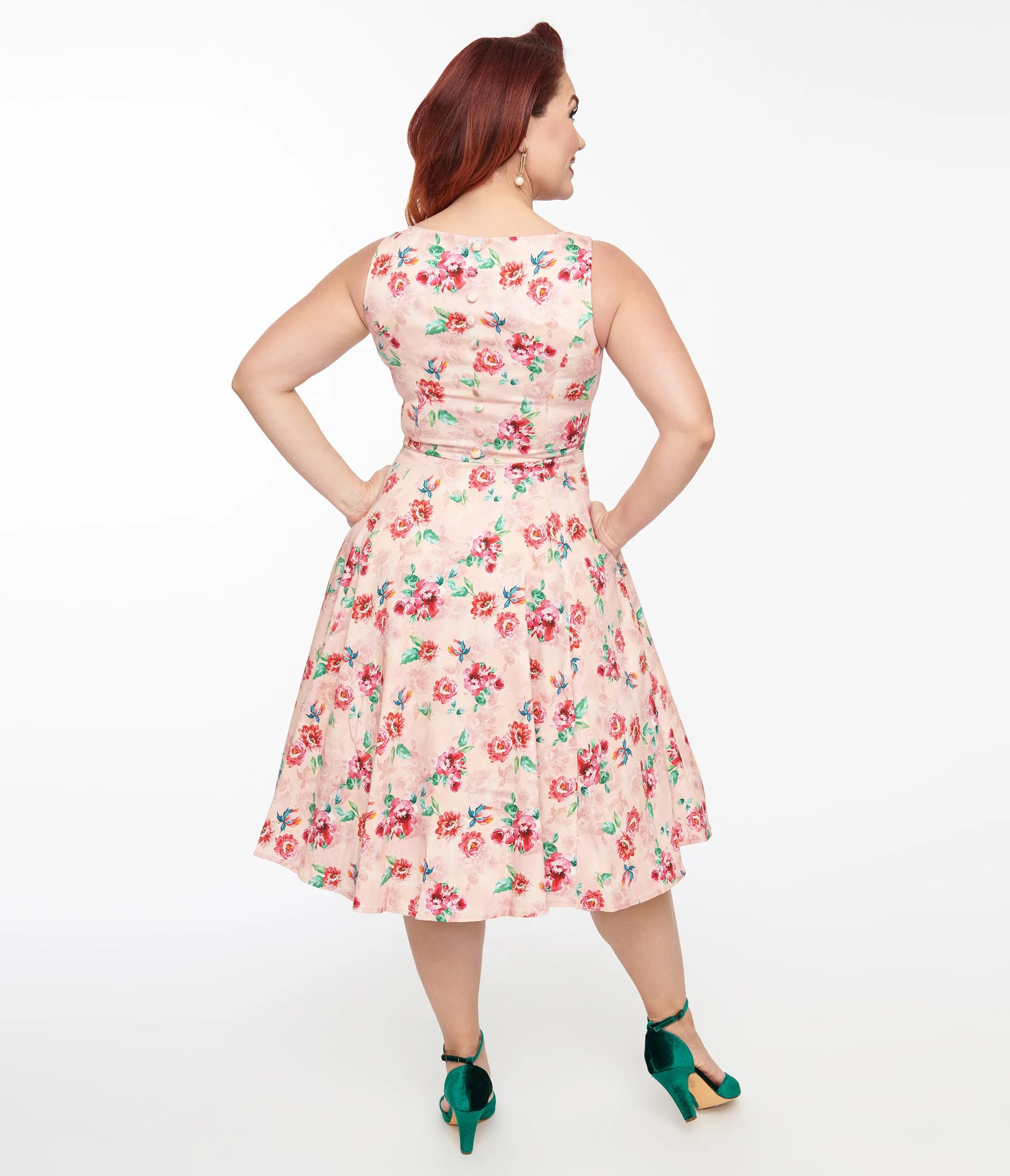 1950s Pink Floral Leah Swing Dress