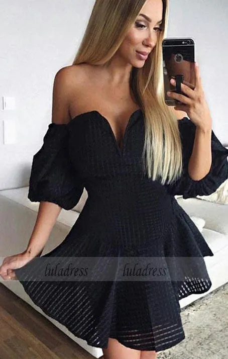 A-Line Off-the-Shoulder Short Sleeves Short Homecoming Dresses