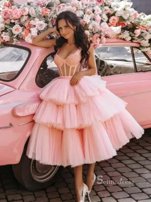 A-line Straps Pink Charming Short Prom Dress Homecoming Dress RYU068