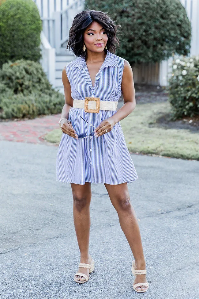 A Little Prep In My Step Blue Stripe Collar Button Up Mini Dress FINAL SALE