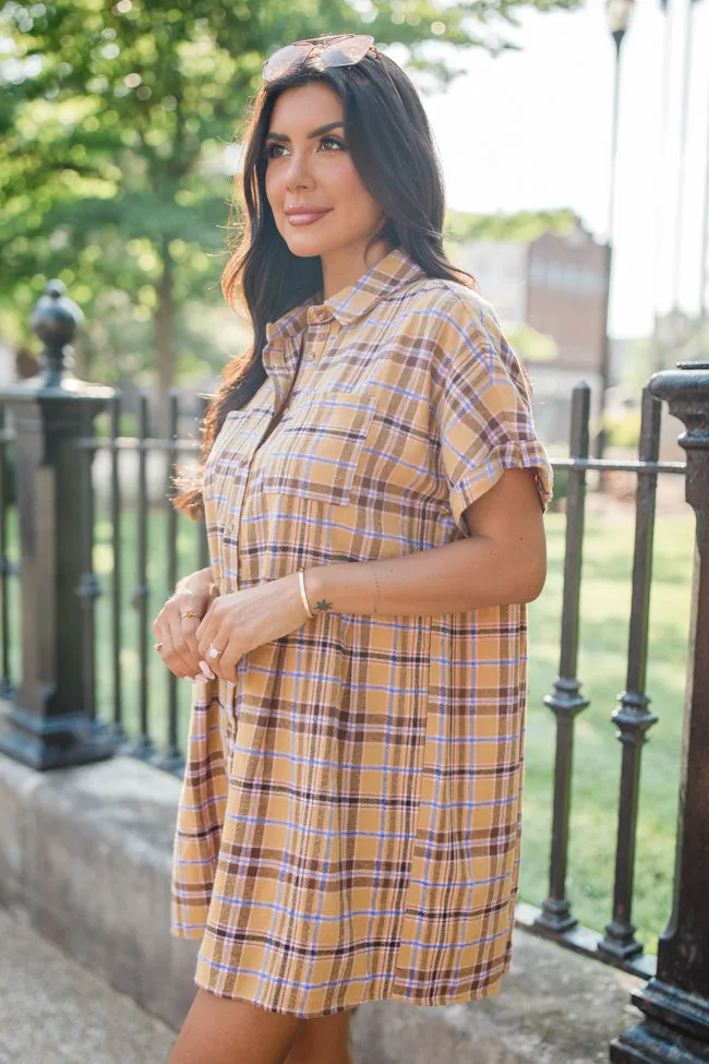 A Place All Our Own Mustard Plaid Shirt Dress FINAL SALE