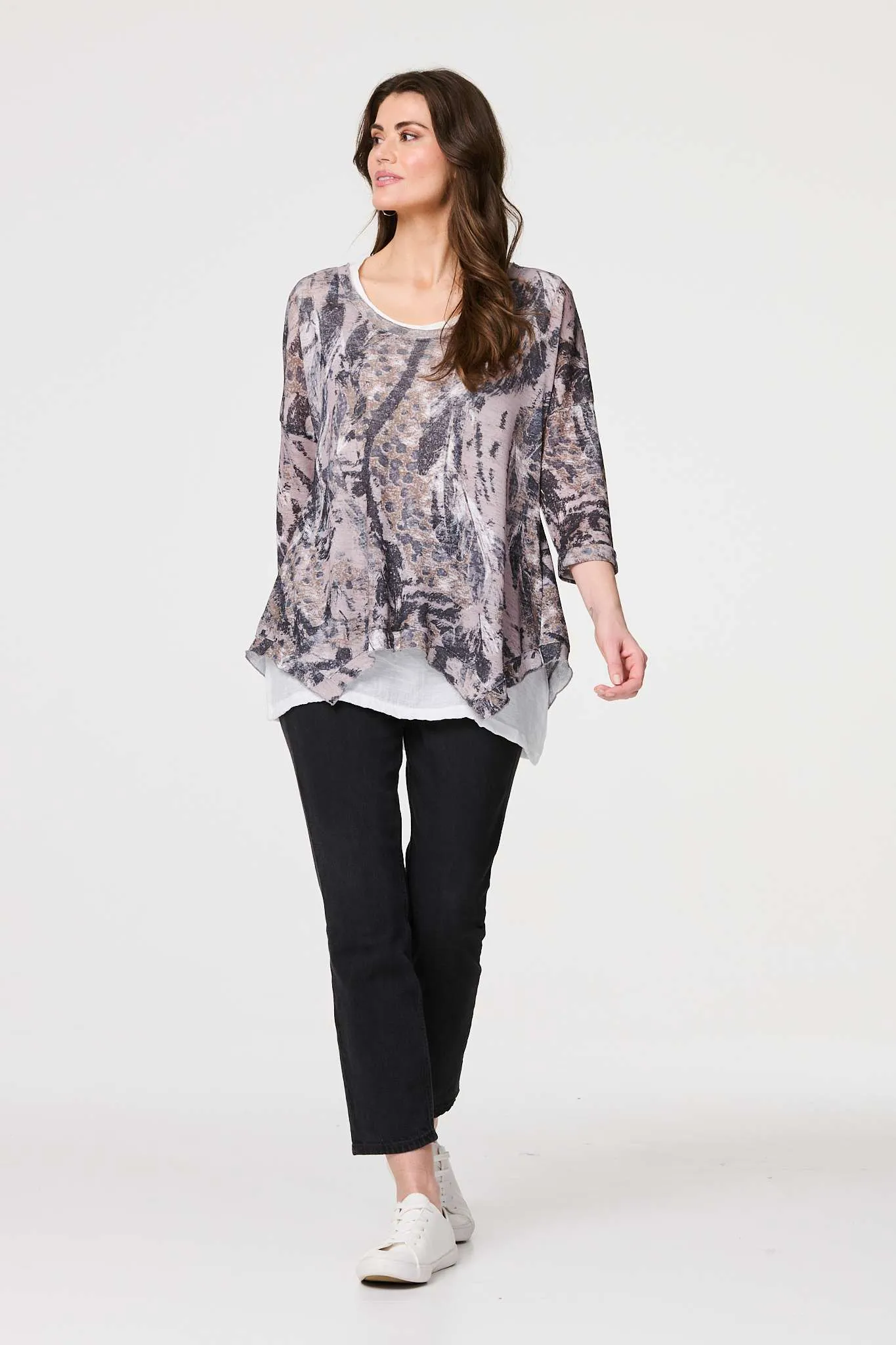 Animal Print Double Layer Relaxed Tunic Top