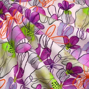 Artistic Orchid Floral Digital Print Rayon Challis Blush/Lime