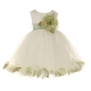 Baby Girls Ivory Sage Petal Adorned Satin Tulle Flower Girl Dress 6-24M