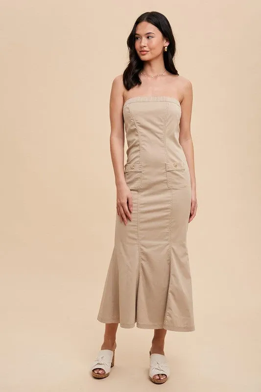 Beige Utility Tube Tencel Dress