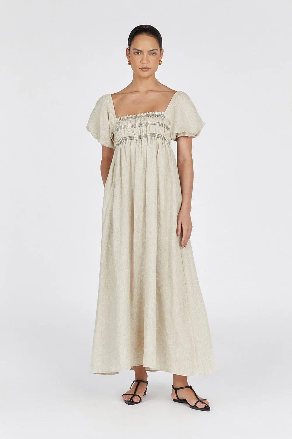 BIANCA NATURAL LINEN MIDI DRESS