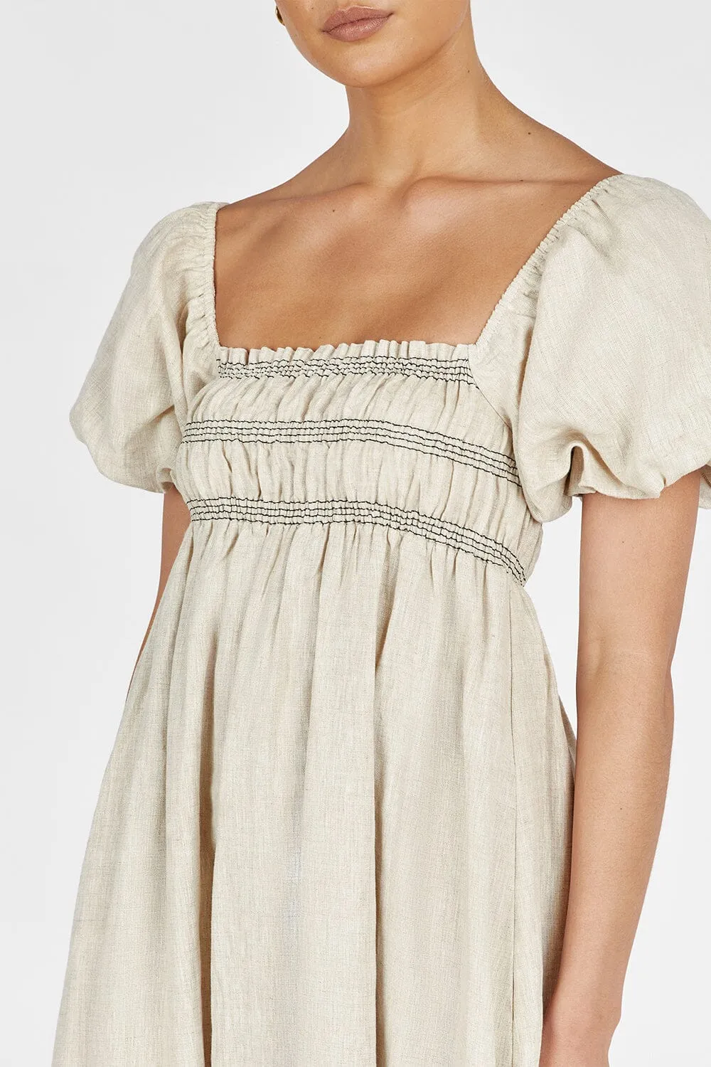 BIANCA NATURAL LINEN MIDI DRESS