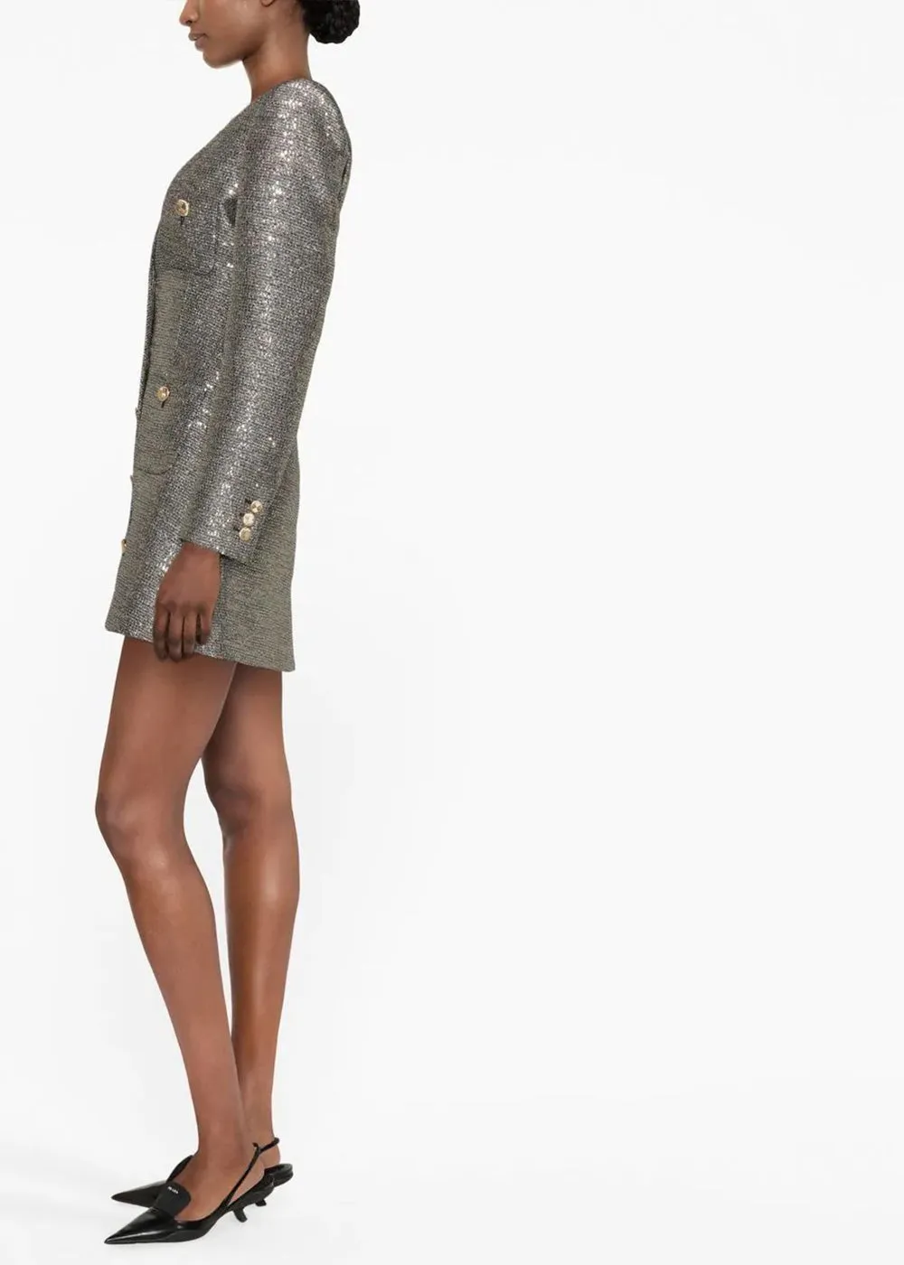 Black & Gold Sequin Tweed Mini Dress