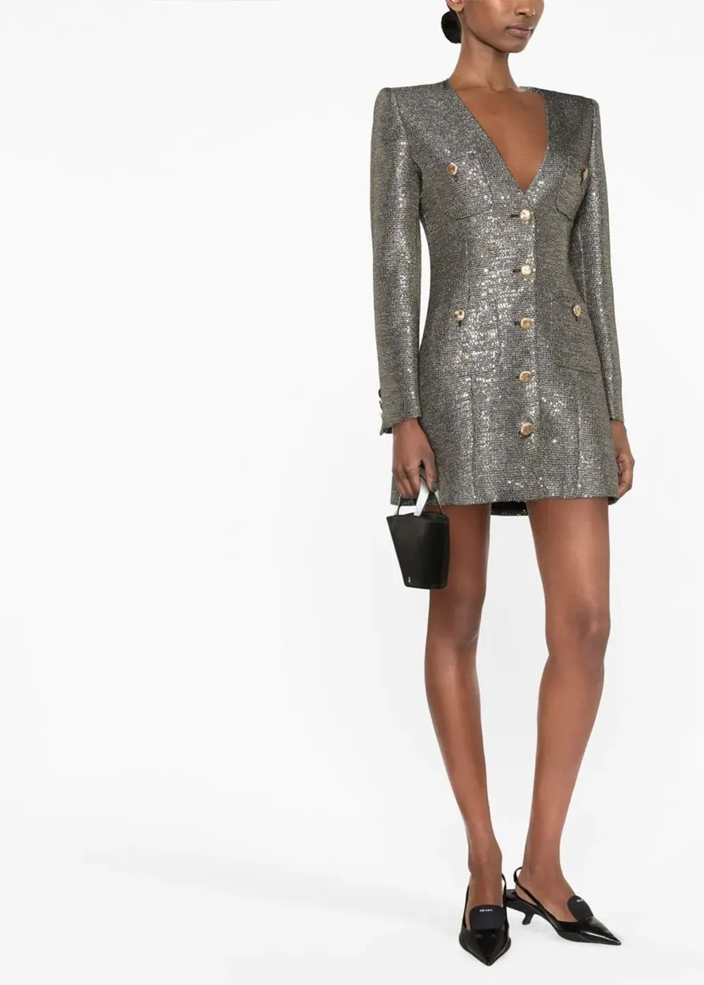 Black & Gold Sequin Tweed Mini Dress