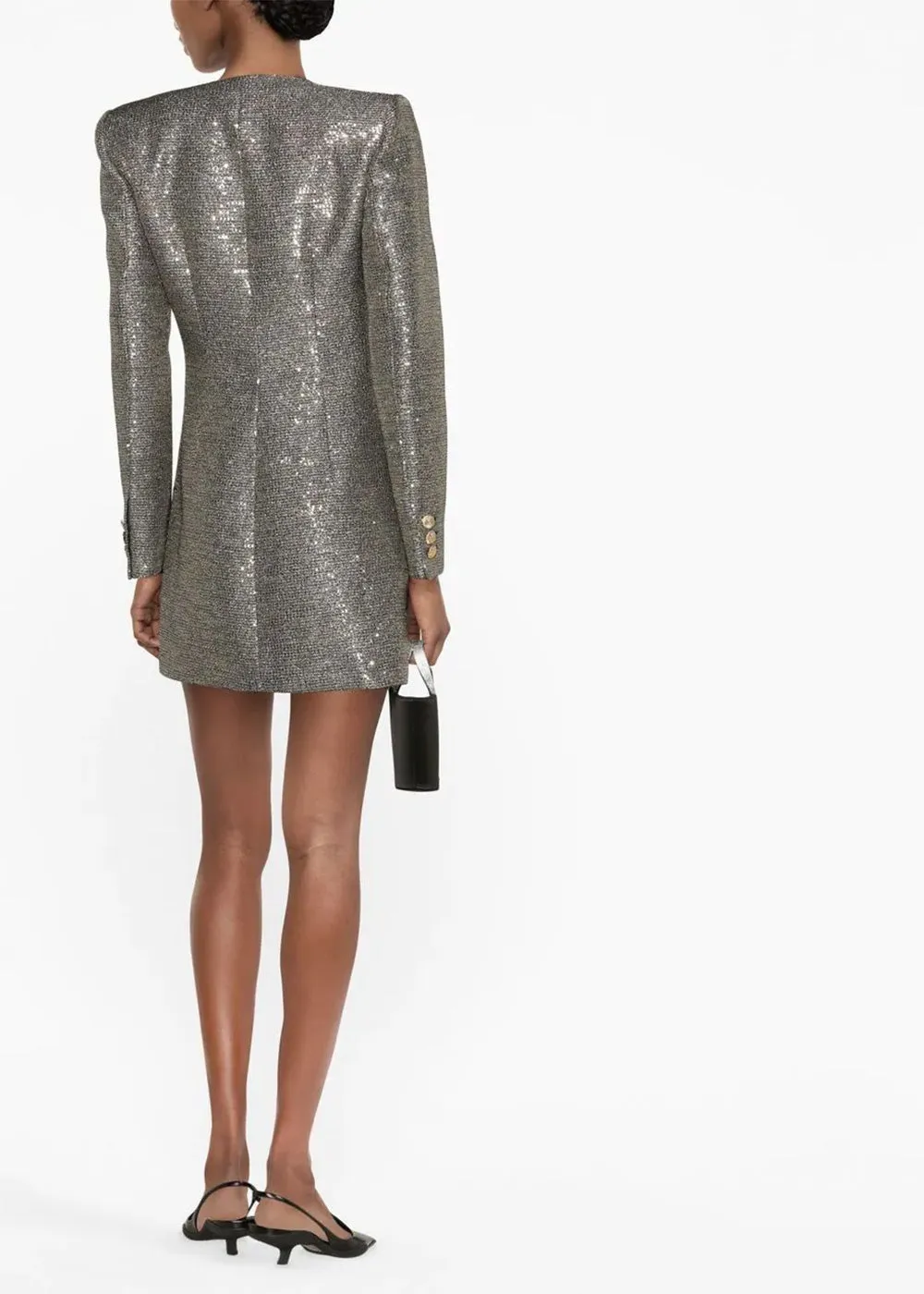 Black & Gold Sequin Tweed Mini Dress