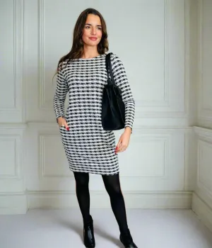 Black & White Check Metallic Shift Dress