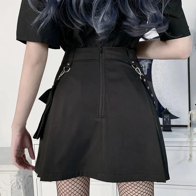 Black Functional Gothic Pleated High Waist Harajuku Skirt