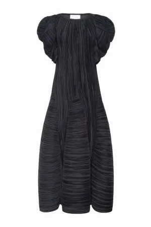 BLACK X-LINE PLEATED MIDI DRESS