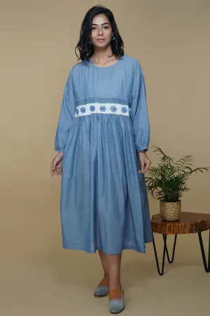 Blue Chambray Chikankari Relaxed Dress