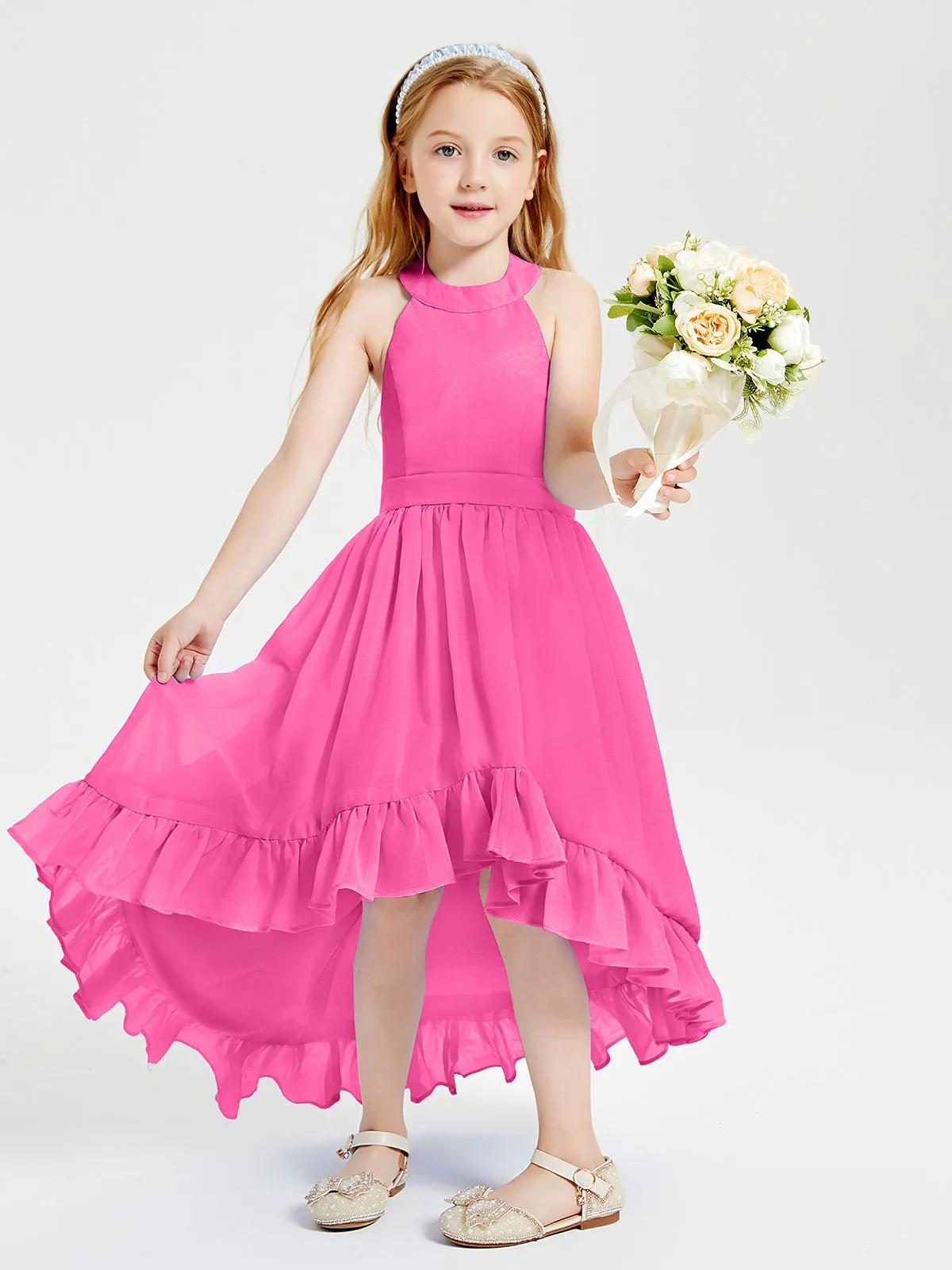 Boho Junior Bridesmaid Dresses Asymmetrical Cascading Skirt Azalea