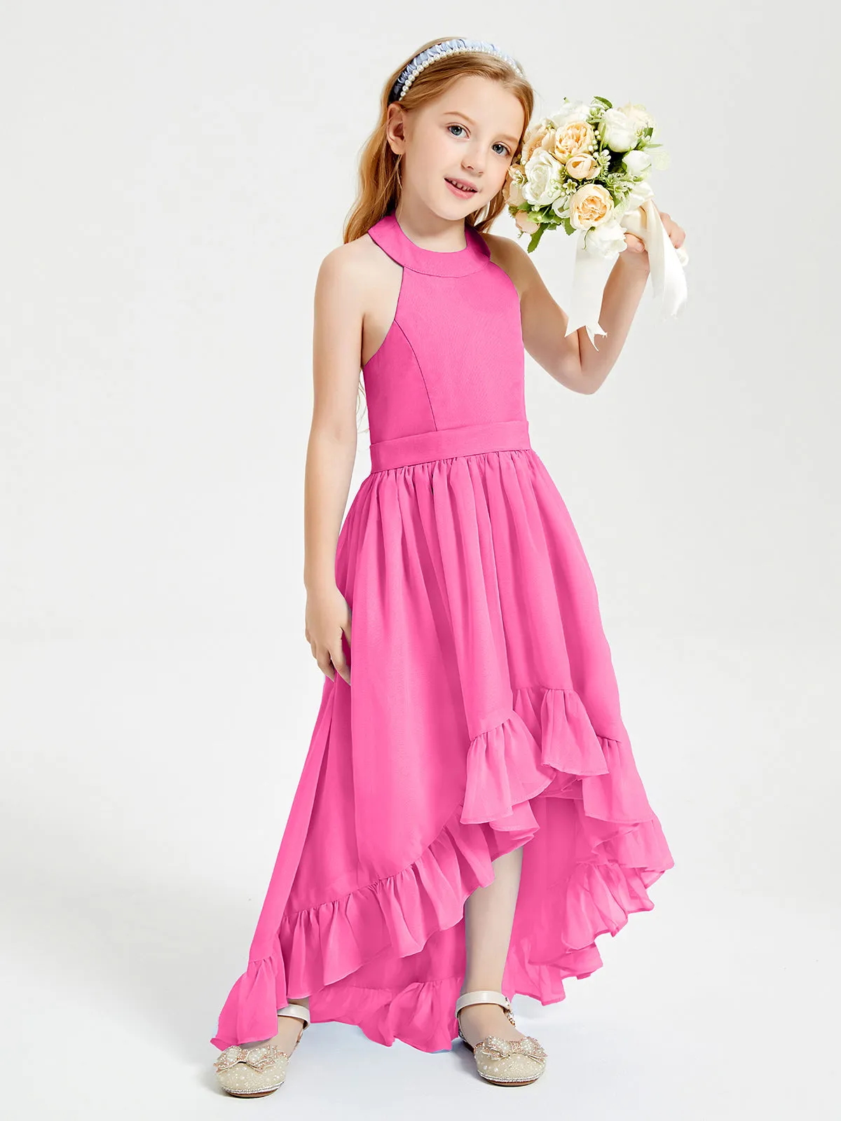 Boho Junior Bridesmaid Dresses Asymmetrical Cascading Skirt Azalea