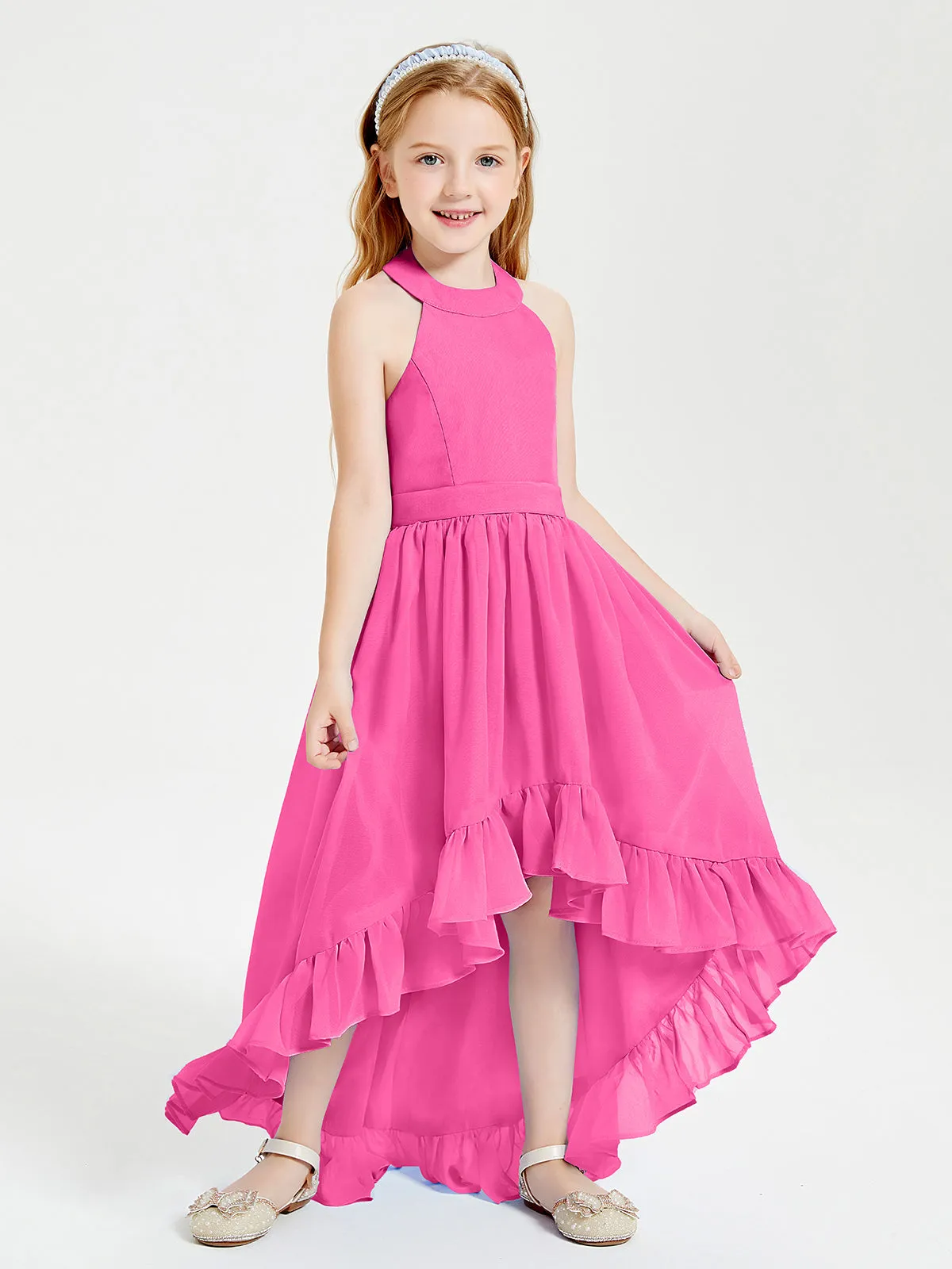 Boho Junior Bridesmaid Dresses Asymmetrical Cascading Skirt Azalea