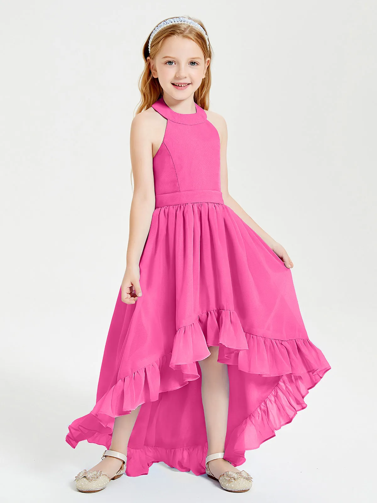 Boho Junior Bridesmaid Dresses Asymmetrical Cascading Skirt Azalea