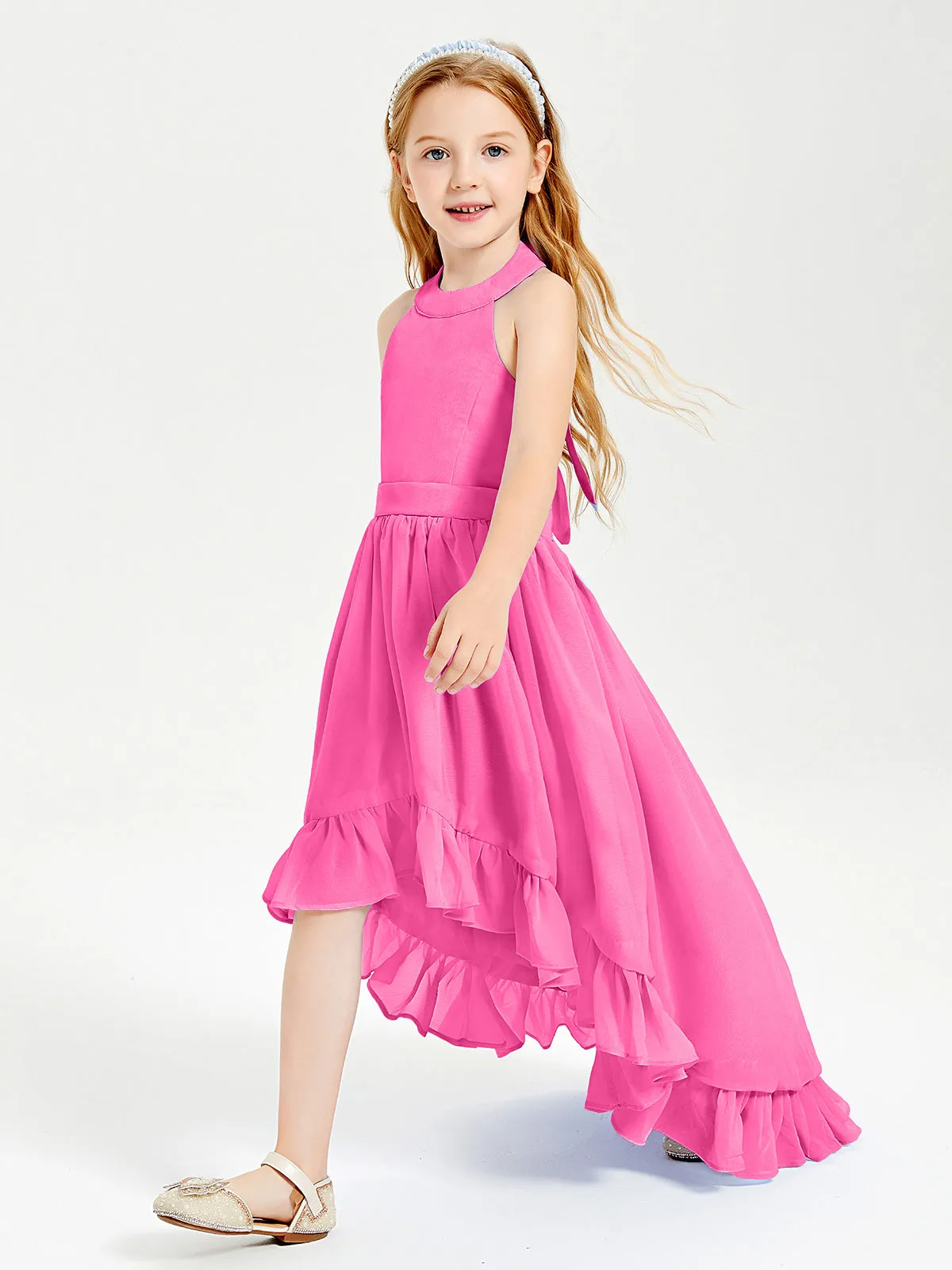 Boho Junior Bridesmaid Dresses Asymmetrical Cascading Skirt Azalea