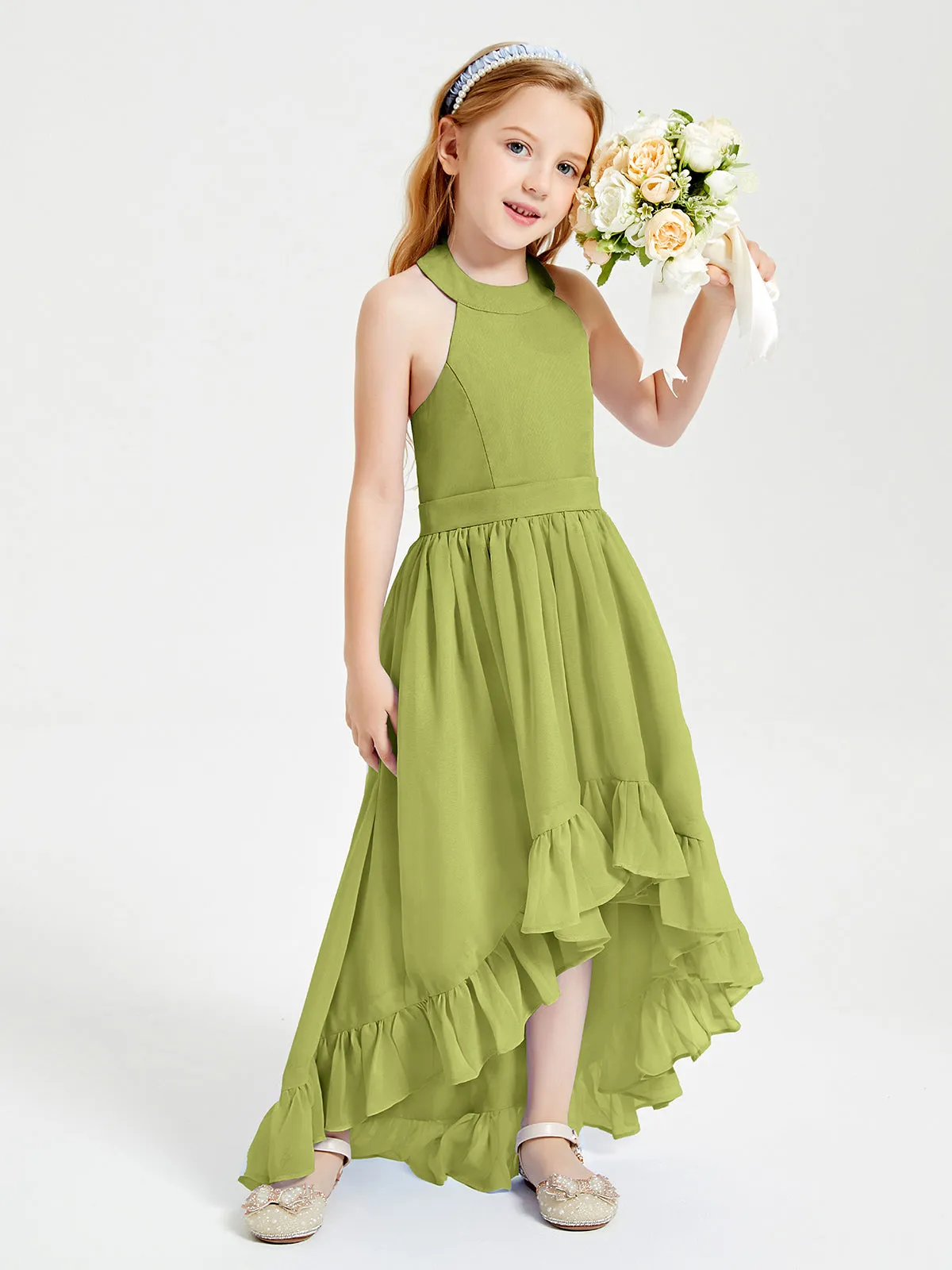 Boho Junior Bridesmaid Dresses Asymmetrical Cascading Skirt Clover