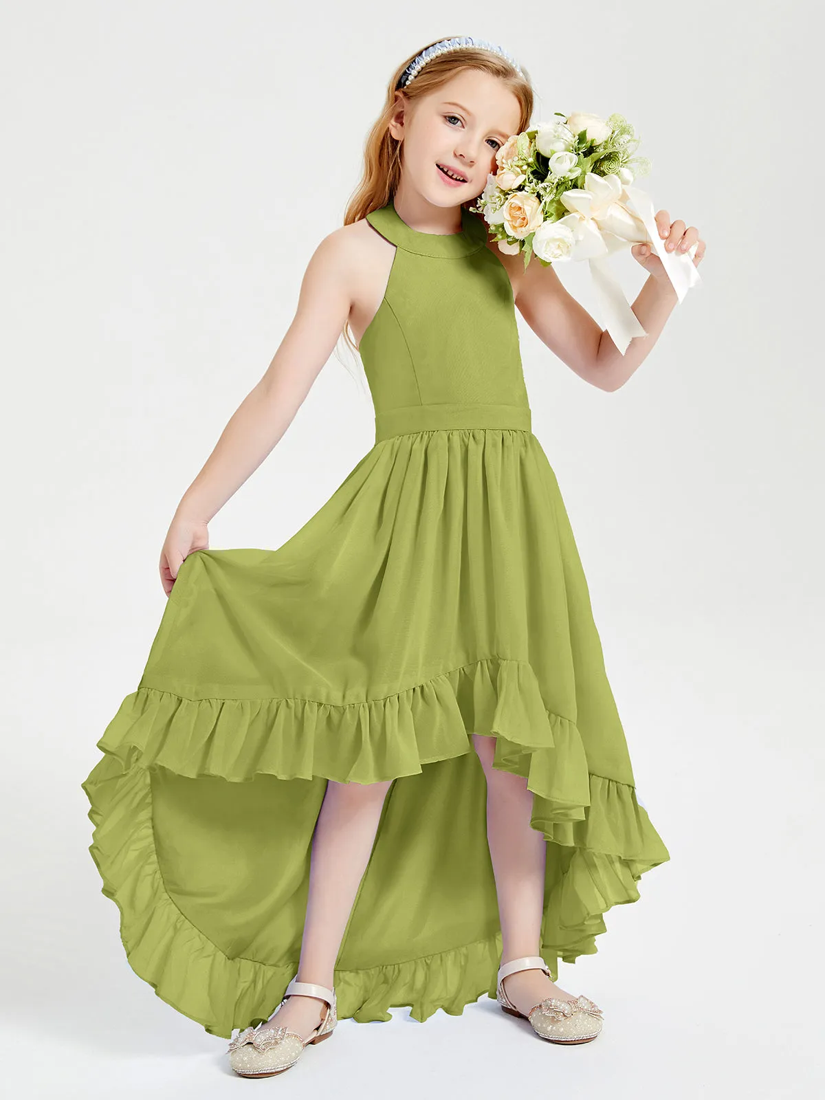 Boho Junior Bridesmaid Dresses Asymmetrical Cascading Skirt Clover