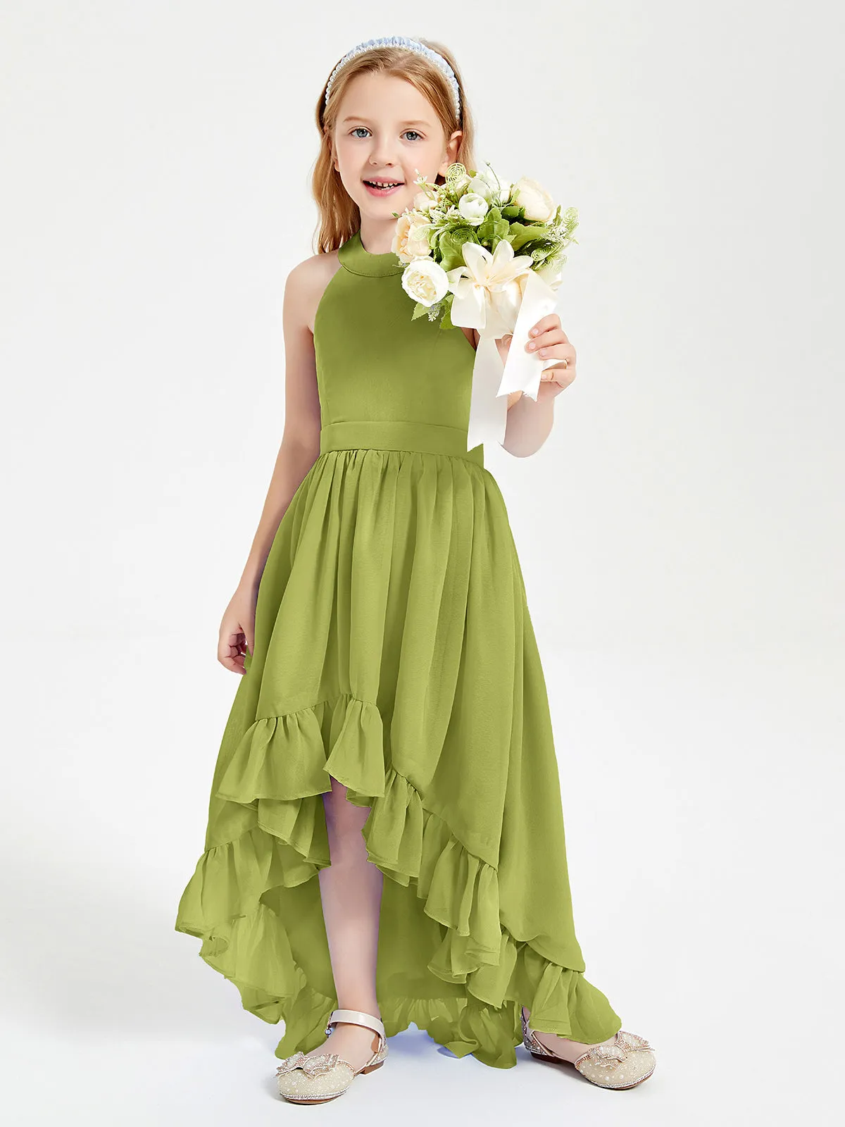 Boho Junior Bridesmaid Dresses Asymmetrical Cascading Skirt Clover