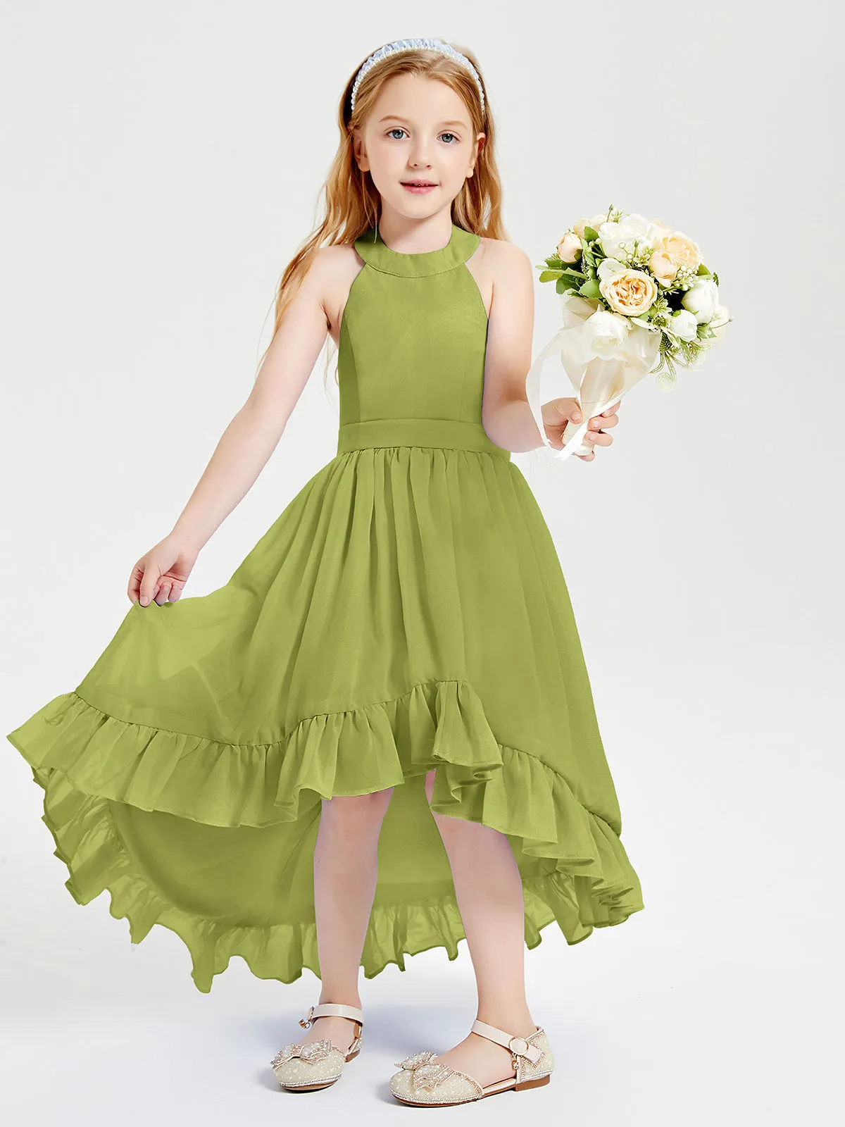 Boho Junior Bridesmaid Dresses Asymmetrical Cascading Skirt Clover