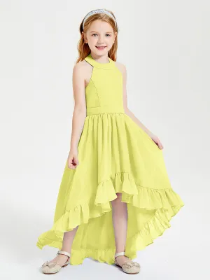 Boho Junior Bridesmaid Dresses Asymmetrical Cascading Skirt Daffodil