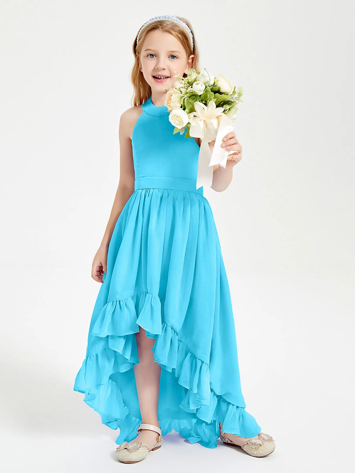 Boho Junior Bridesmaid Dresses Asymmetrical Cascading Skirt Pool