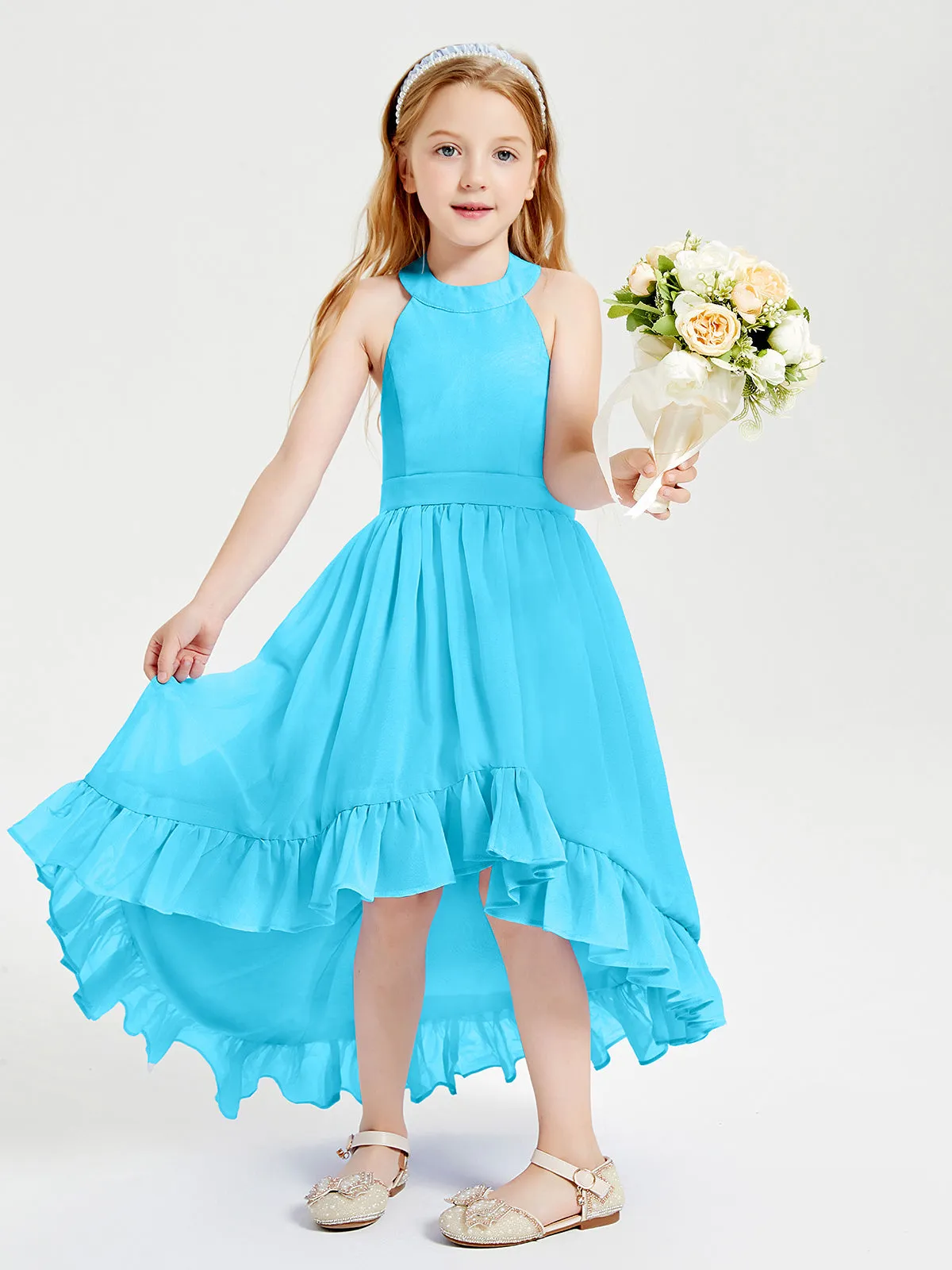 Boho Junior Bridesmaid Dresses Asymmetrical Cascading Skirt Pool