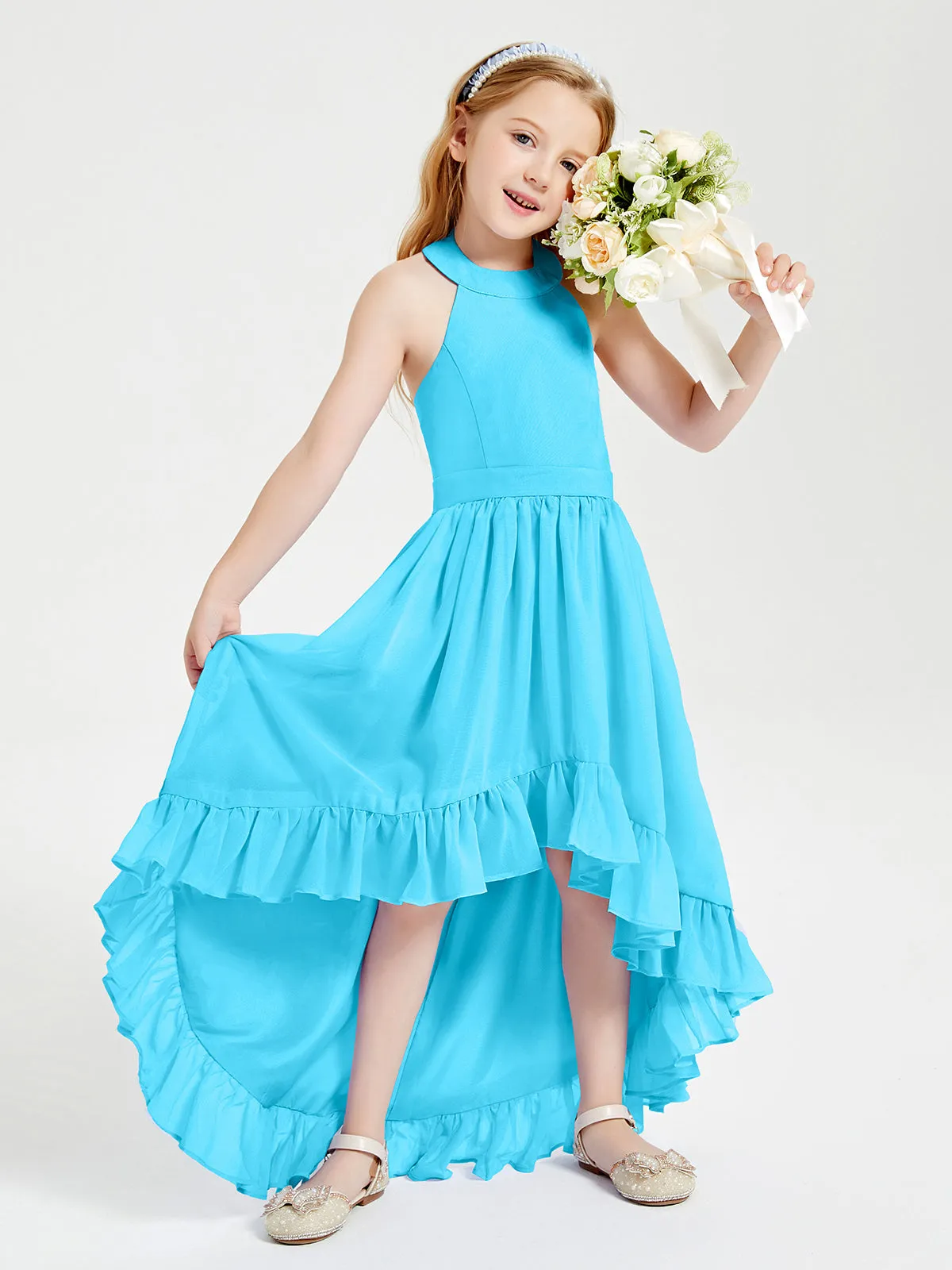 Boho Junior Bridesmaid Dresses Asymmetrical Cascading Skirt Pool