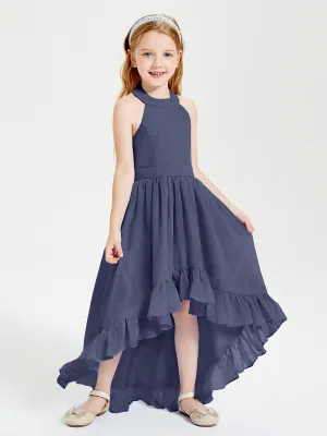 Boho Junior Bridesmaid Dresses Asymmetrical Cascading Skirt Stormy