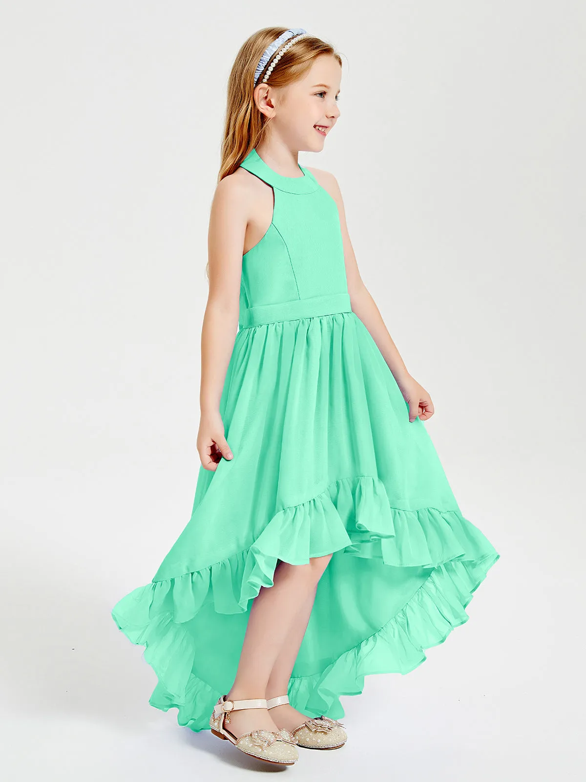 Boho Junior Bridesmaid Dresses Asymmetrical Cascading Skirt Turquoise