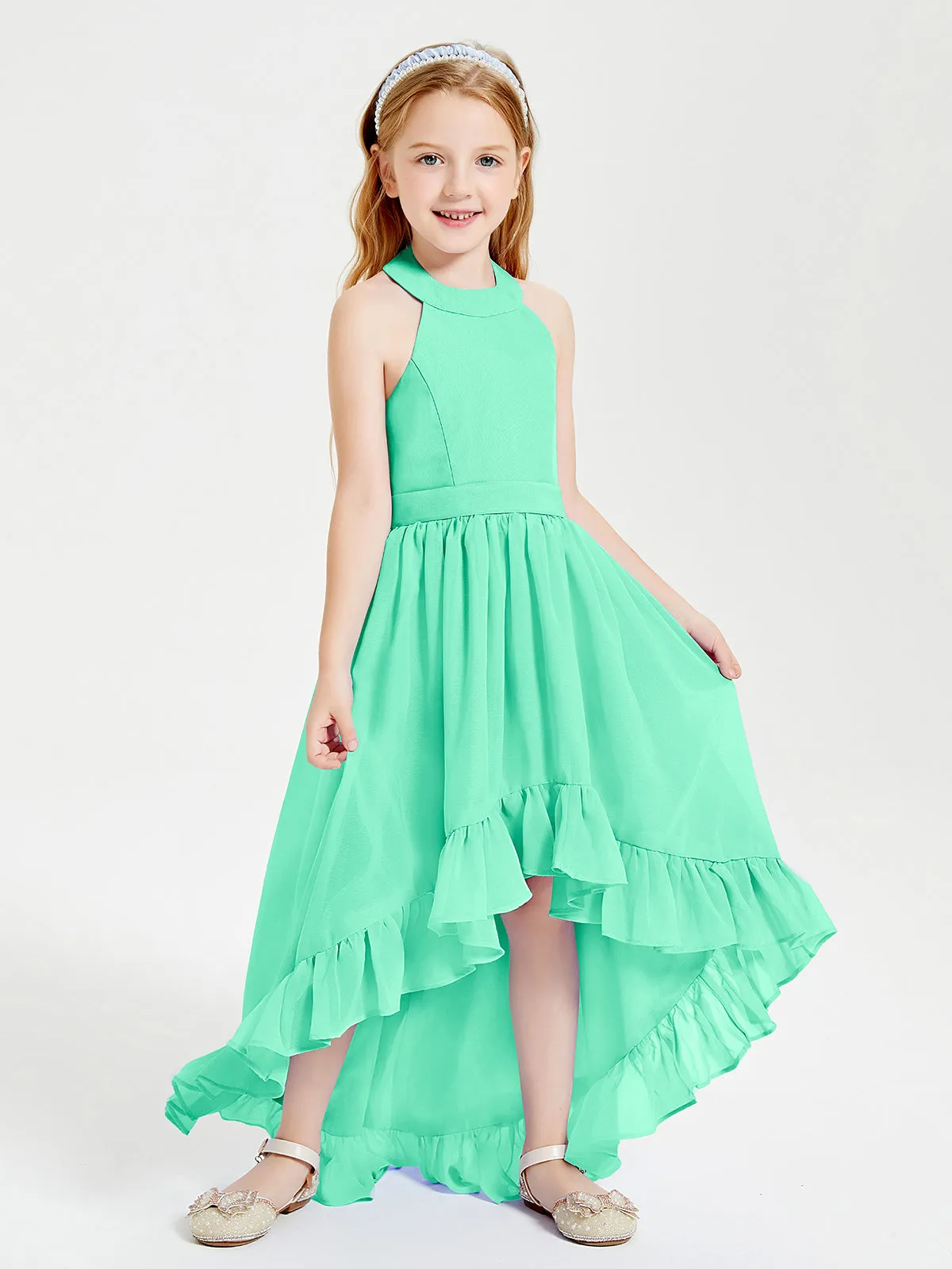 Boho Junior Bridesmaid Dresses Asymmetrical Cascading Skirt Turquoise