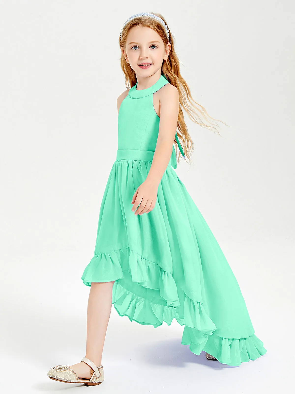 Boho Junior Bridesmaid Dresses Asymmetrical Cascading Skirt Turquoise