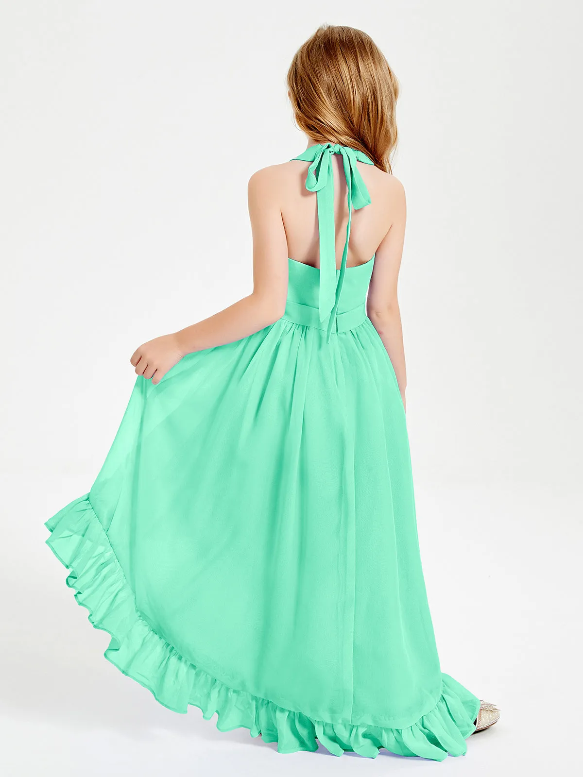 Boho Junior Bridesmaid Dresses Asymmetrical Cascading Skirt Turquoise