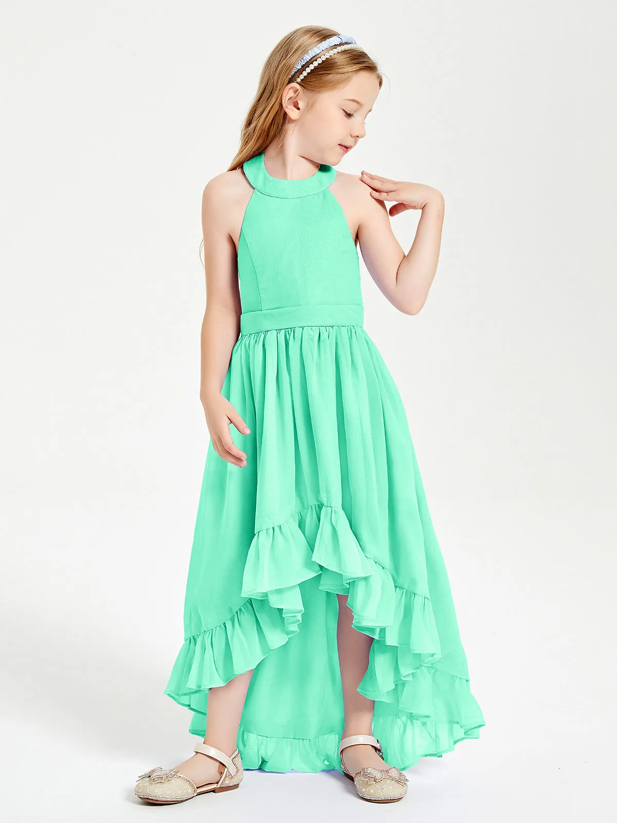 Boho Junior Bridesmaid Dresses Asymmetrical Cascading Skirt Turquoise