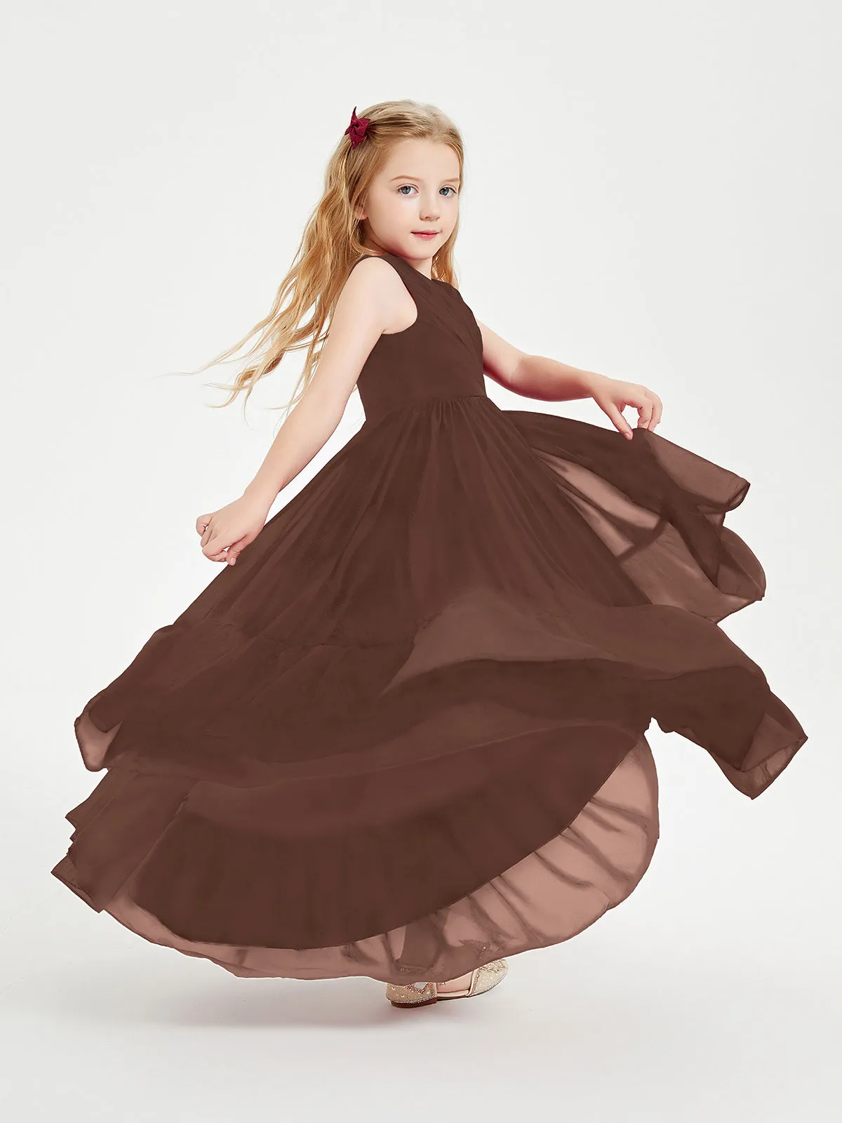 Boho Junior Bridesmaid Dresses Cascading Skirt Chocolate