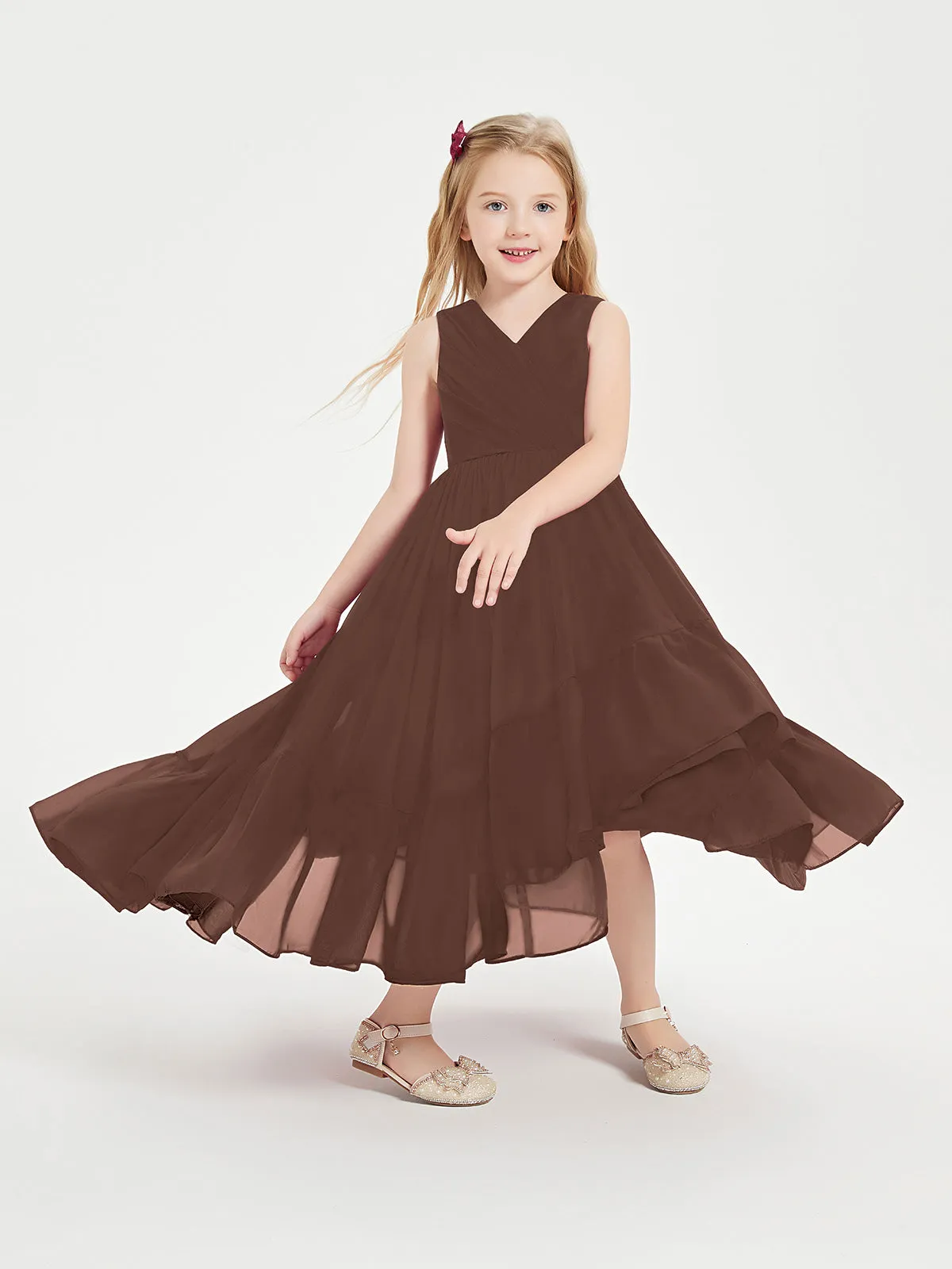 Boho Junior Bridesmaid Dresses Cascading Skirt Chocolate