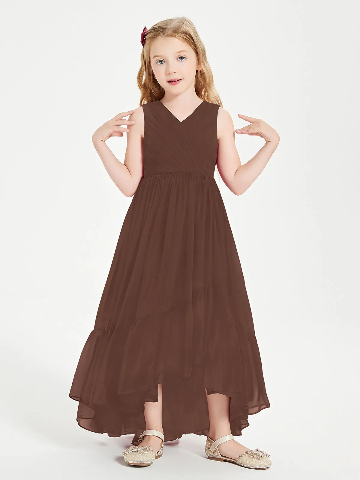 Boho Junior Bridesmaid Dresses Cascading Skirt Chocolate