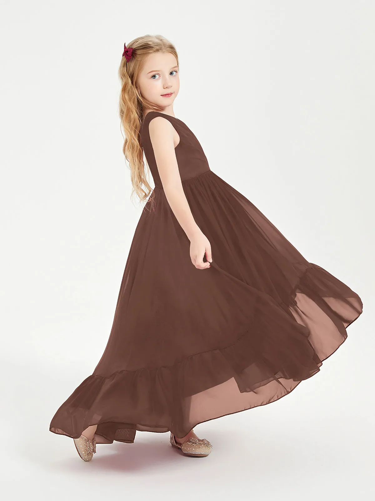 Boho Junior Bridesmaid Dresses Cascading Skirt Chocolate