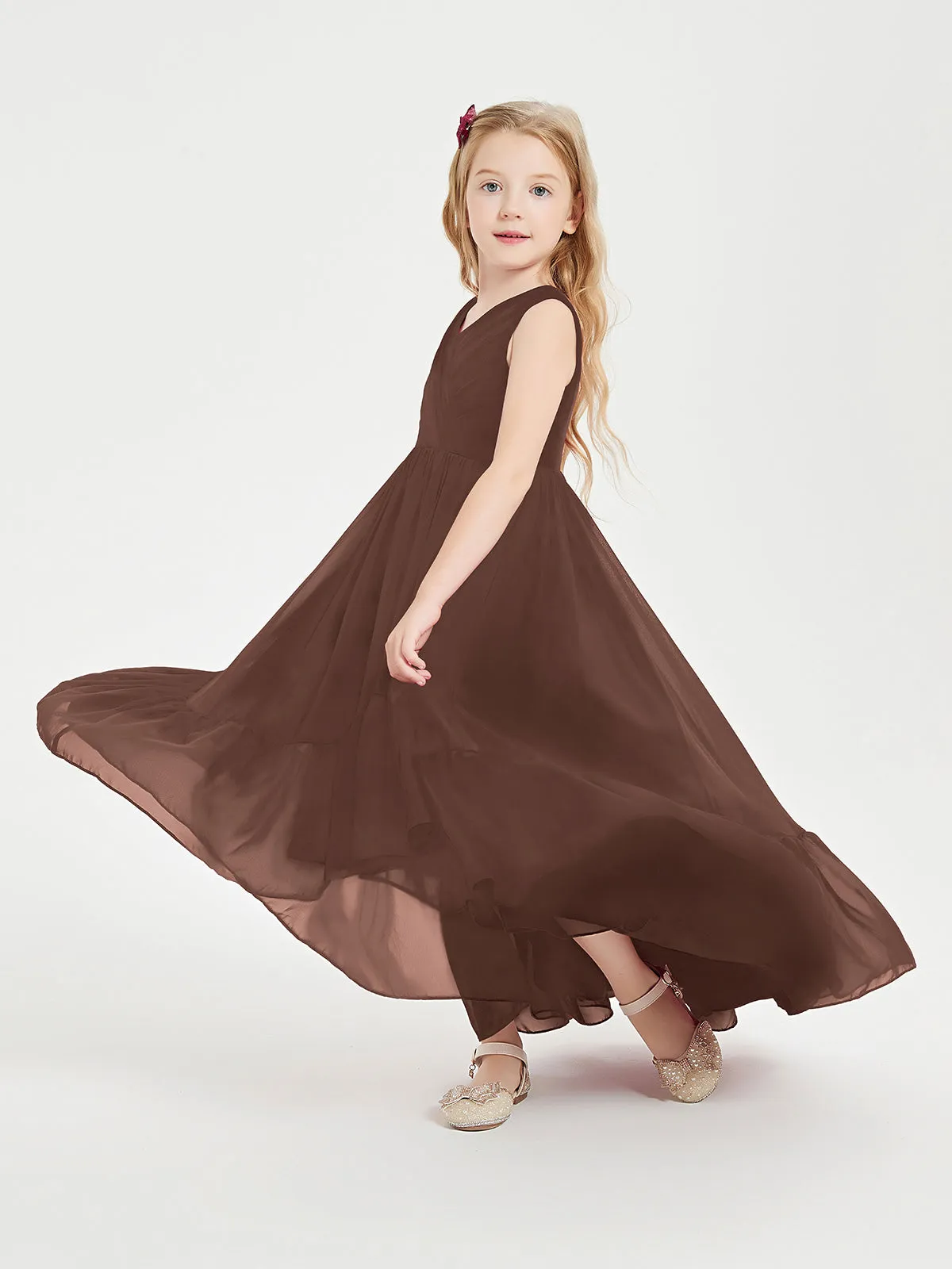 Boho Junior Bridesmaid Dresses Cascading Skirt Chocolate