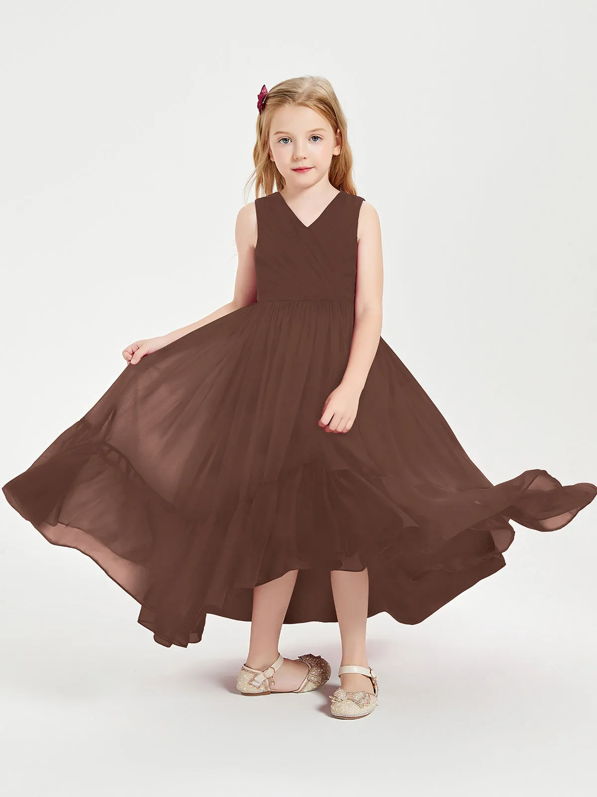 Boho Junior Bridesmaid Dresses Cascading Skirt Chocolate