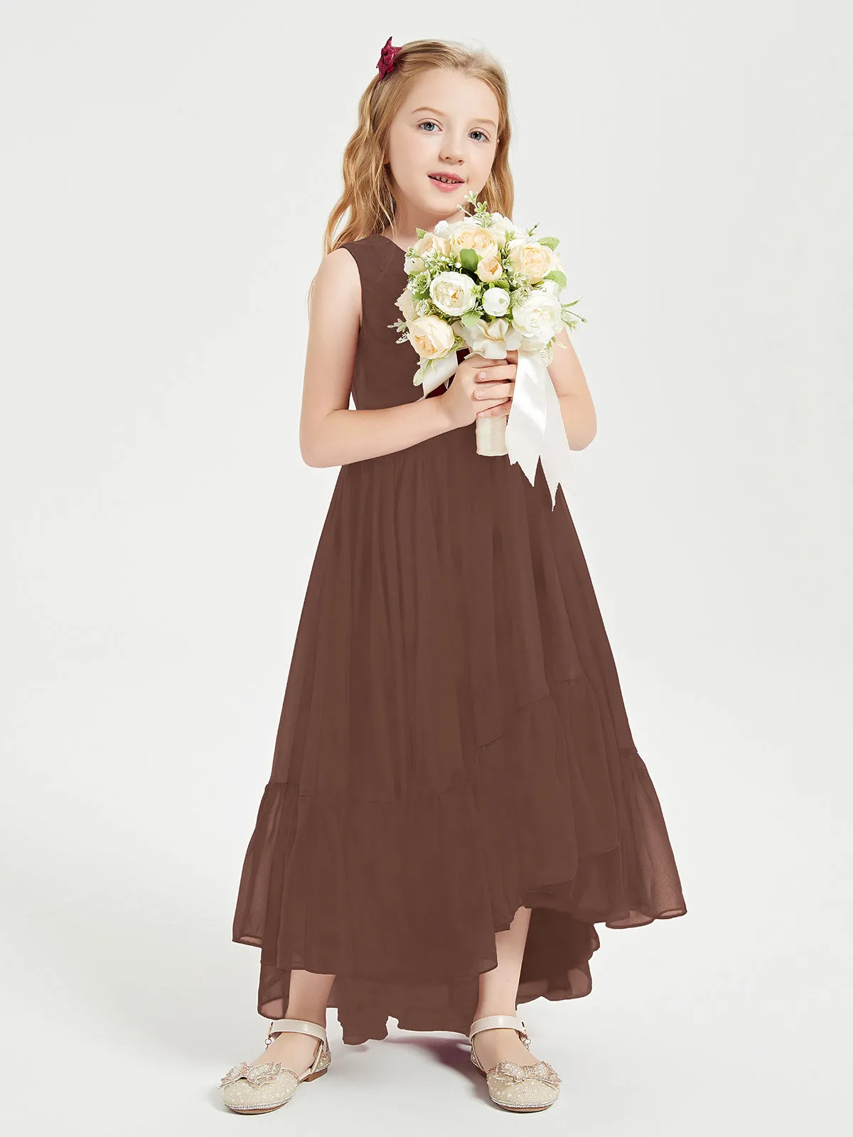 Boho Junior Bridesmaid Dresses Cascading Skirt Chocolate