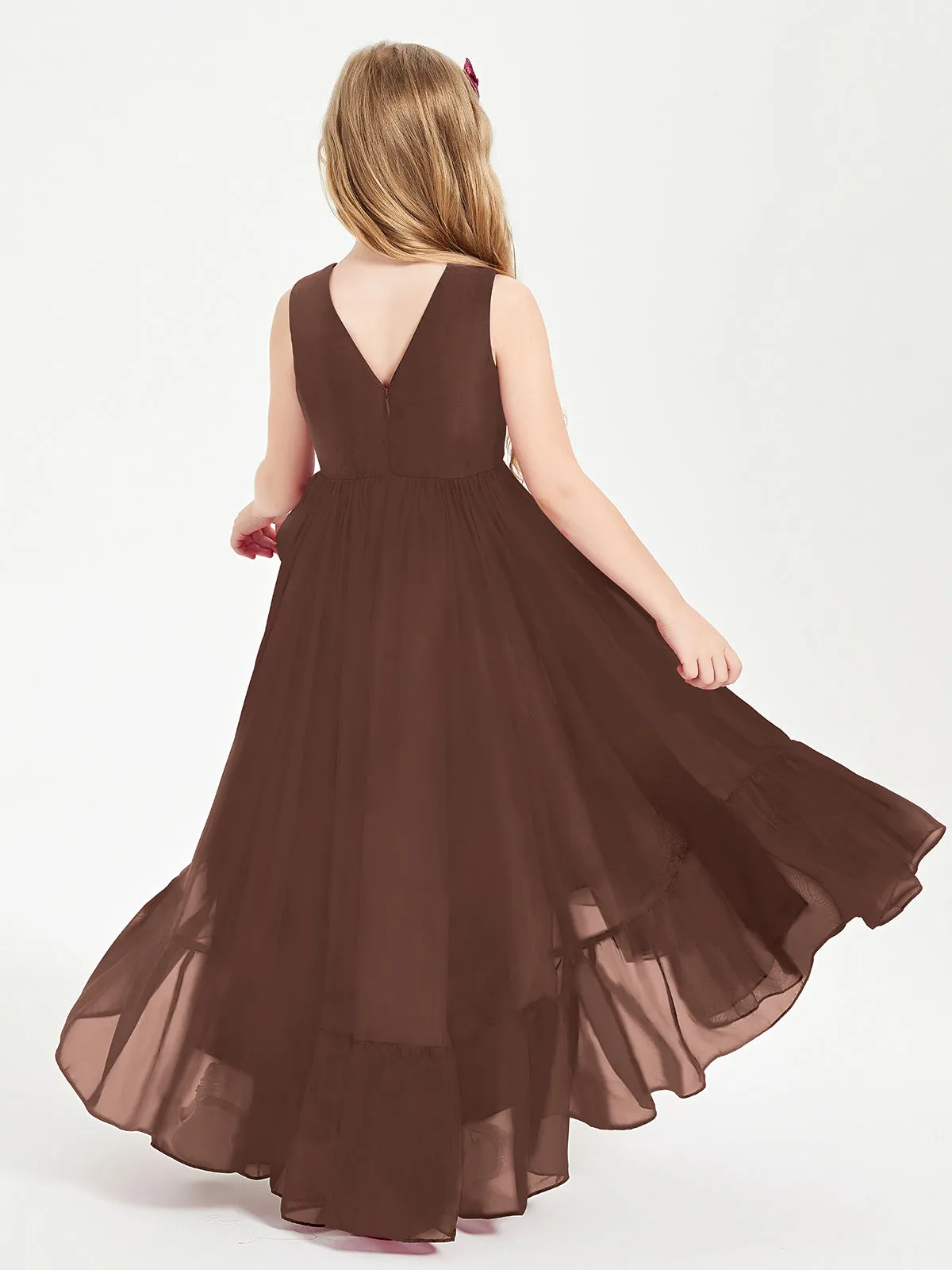 Boho Junior Bridesmaid Dresses Cascading Skirt Chocolate