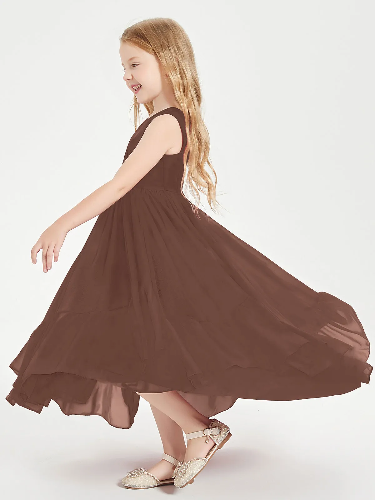 Boho Junior Bridesmaid Dresses Cascading Skirt Chocolate