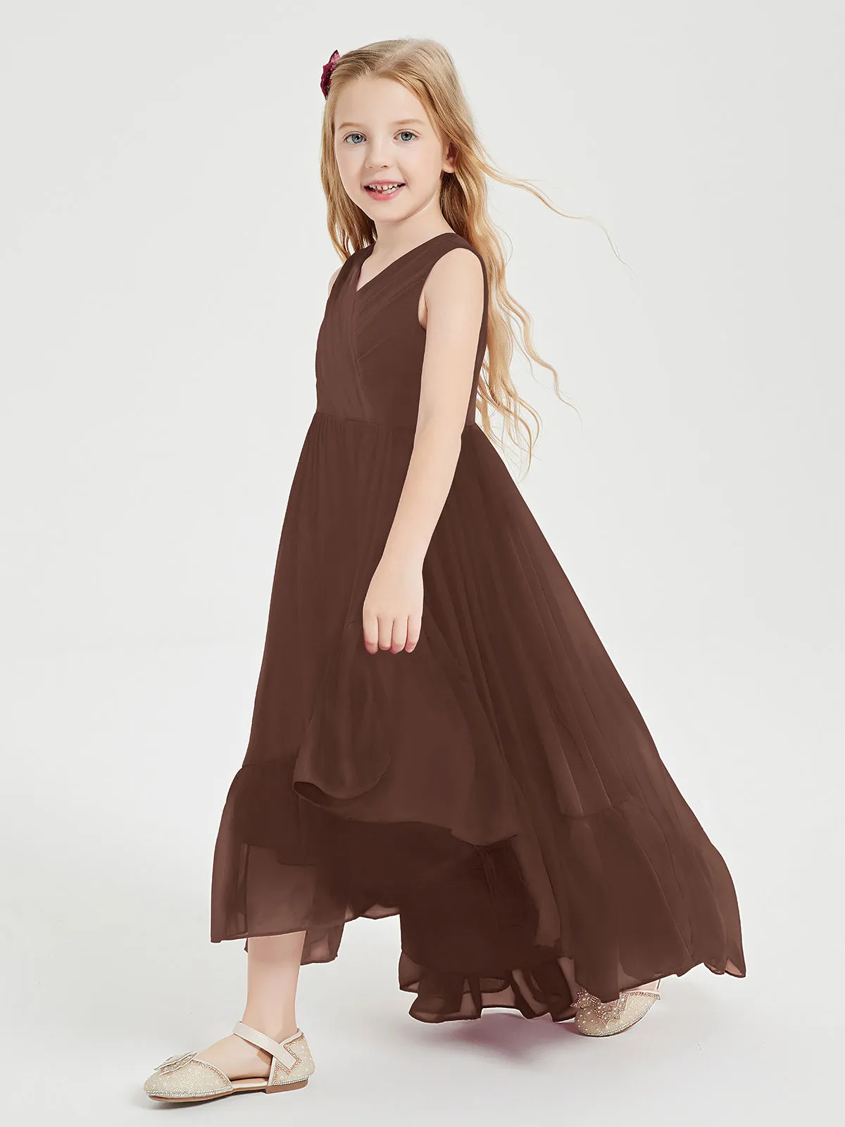 Boho Junior Bridesmaid Dresses Cascading Skirt Chocolate