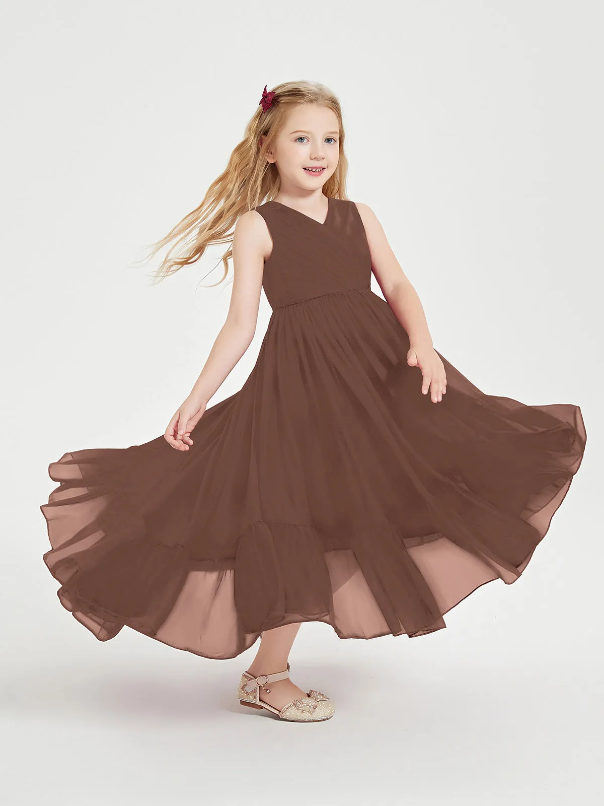 Boho Junior Bridesmaid Dresses Cascading Skirt Chocolate