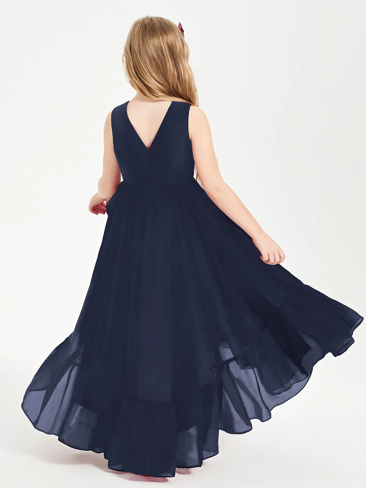 Boho Junior Bridesmaid Dresses Cascading Skirt Dark Navy