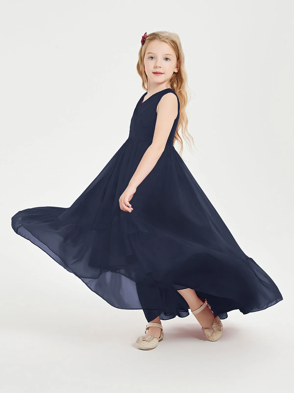 Boho Junior Bridesmaid Dresses Cascading Skirt Dark Navy